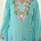 Sky Blue Floral Embroidered Muslin Kurta Set with Pants