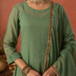 Green Doria Hand Embroidered A- Line Kurta  Set