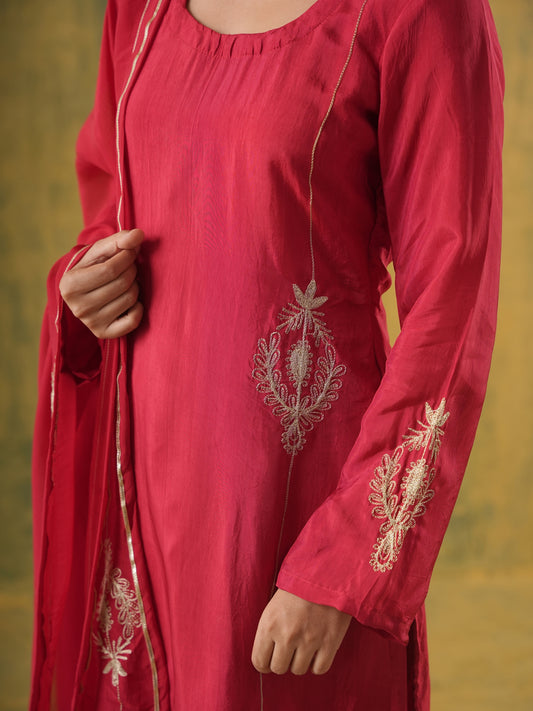 Noor Jahan Aari Embroidered Silk Suit Set
