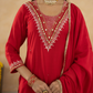 Red Handcrafted Chanderi Mirrorwork Straight Kurta Set
