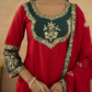 Red Chanderi A-Line Kurta Set with Handwork Detailing &  Organza Dupatta