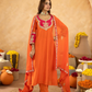 Orange Chanderi A-Line Kurta Set with Handwork Detailing &  Organza Dupatta