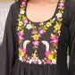 Floral Wine Black Hand Embroidery Chanderi Kurta Set