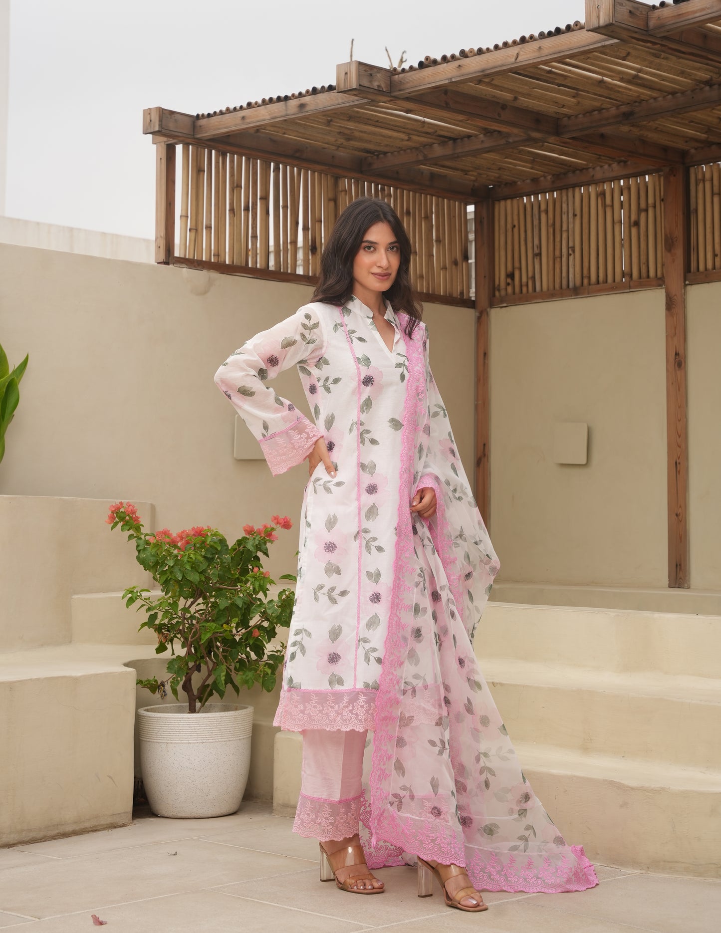 Maya White Chanderi  Staright Set