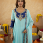 Sky Blue Chanderi A-Line Kurta Set with Handwork Detailing &  Organza Dupatta