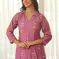 Mauve Pink Embroidered Chanderi Kurta Set with Pants