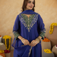 Royal Blue Zari Embroidered A-Line kurta with Dupatta
