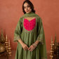 Olive Green Chanderi Mirrorwork A- Line Kurta Set