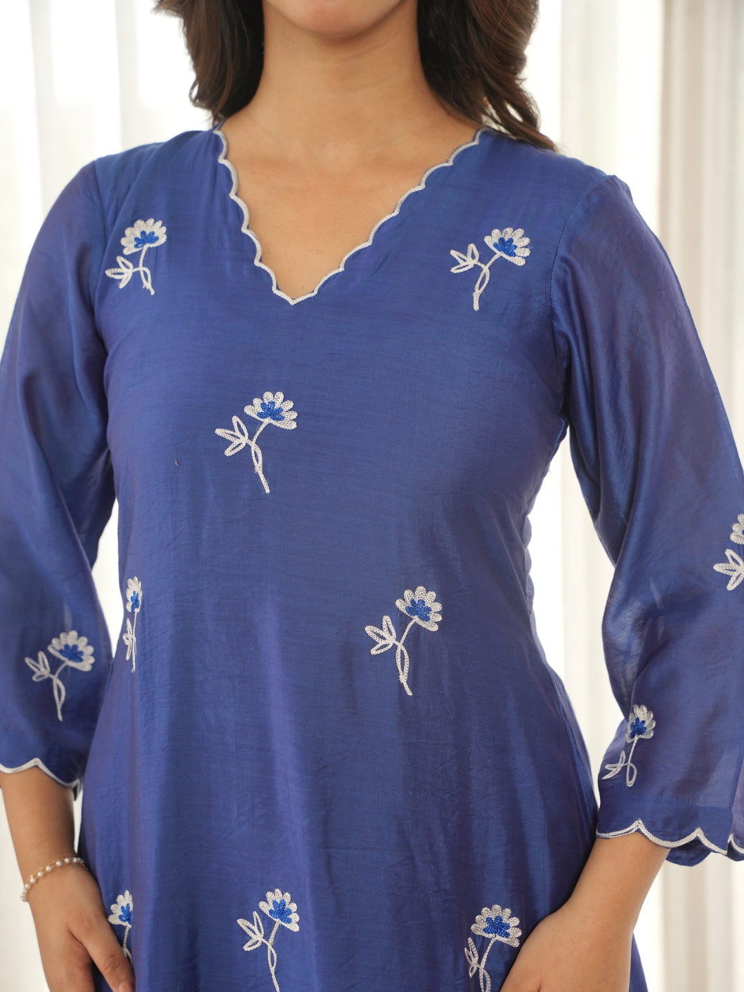 Blue Noor Aari Embroidered Chanderi Suit Set