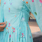 Aqua Blossom Chanderi Angrakha Kurta Set