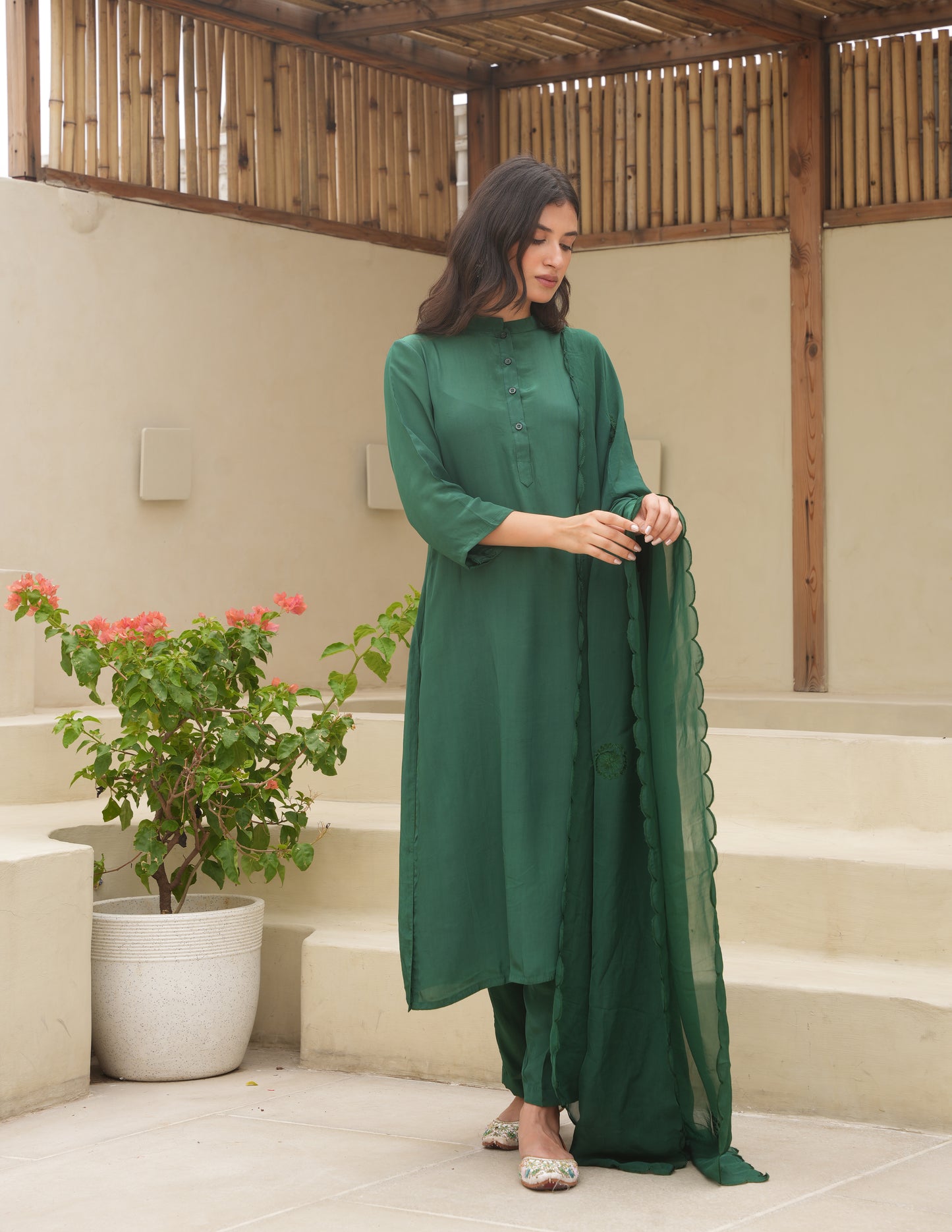 Bloosom Green Silk Straight Suit Set