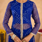 Blue Chiffon Bandhej Mirrorwork Straight Kurta