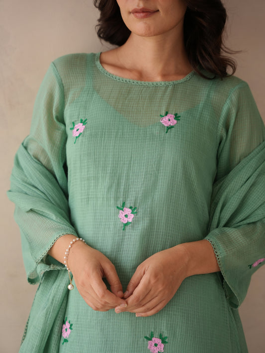 Elira Mint Green Embroidered Doria Suit Set