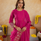 Fuchsia Pink Chanderi Embroidered Kurta Set with  Organza Dupatta