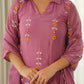Mauve Pink Embroidered Chanderi Kurta Set with Pants & Dupatta