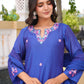 Blue Floral Handwork Chanderi A-Line Kurta Set