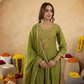 Green Handcrafted Chanderi Mirrorwork Straight Kurta Set