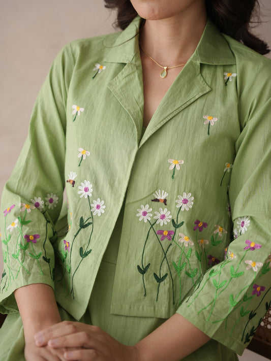 Iri Sage Green Embroidery Cotton Jacket Dress