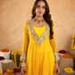 Yellow Chiffon Bandhej Mirrorwork Kurta Set