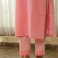 Peach Schiffli Cotton Kurta Set with Pants & Organza Dupatta