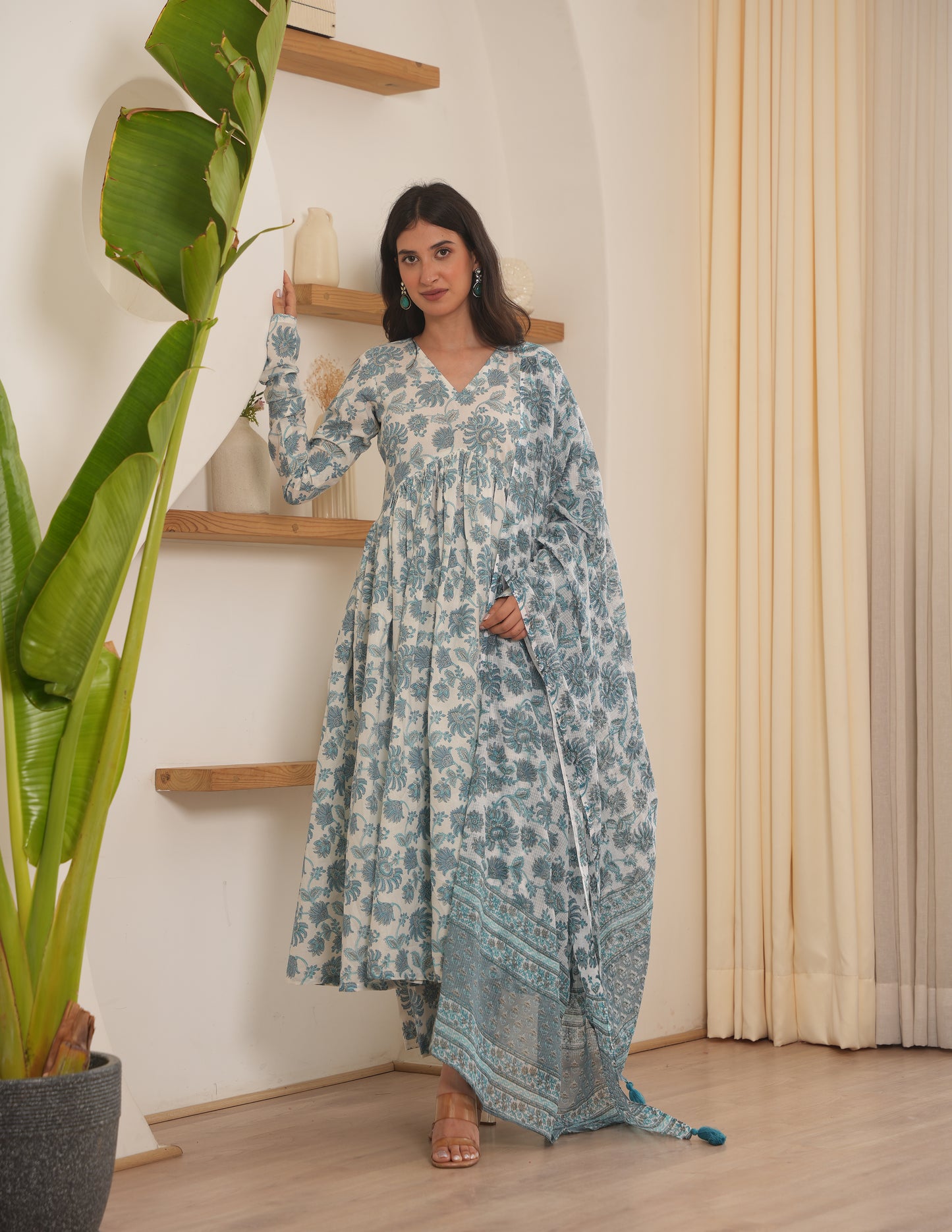 Murat White Blockprint Cotton Suit Set