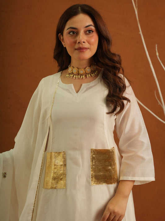 Apsaara White Chanderi Gota Suit Set