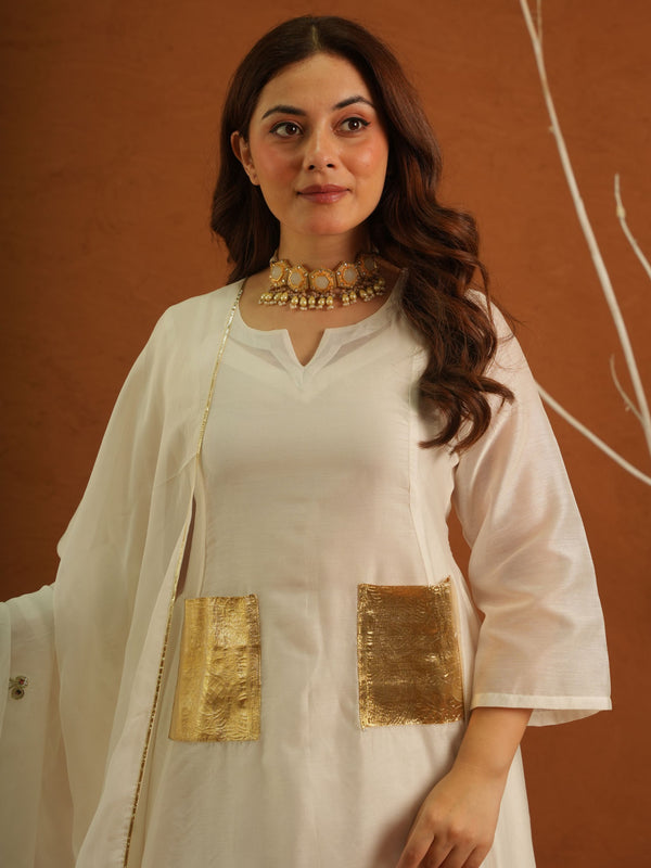 Apsaara White Chanderi Gota Suit Set