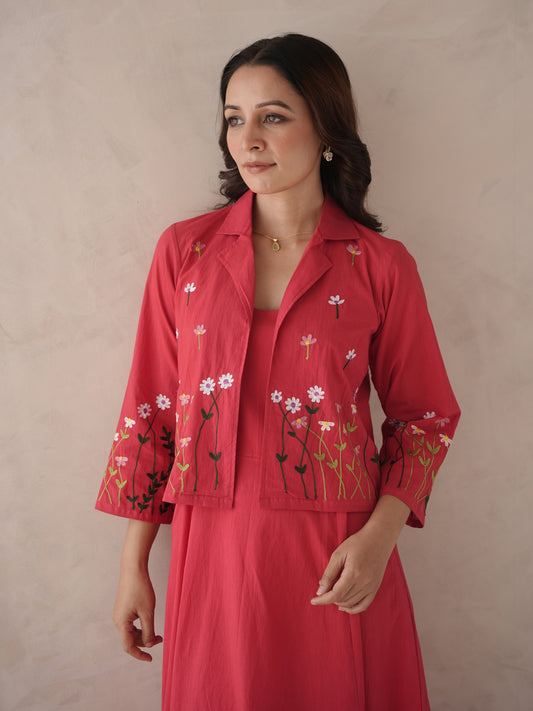 Noir red embroidery cotton cotton jacket dress