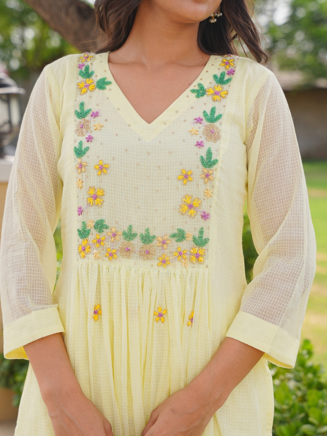 Yellow Marigold Handwork Doria Kurta Set