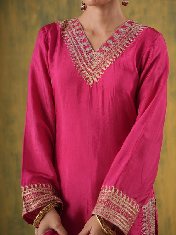 Rani Roohgulaab Silk Aari Embroidery Suit Set