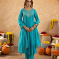 Cyan Blue Chanderi Aari & Handwork Gathered Kurta Set