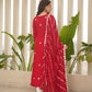 Red Silk Embroidered Leheriya Suit Set