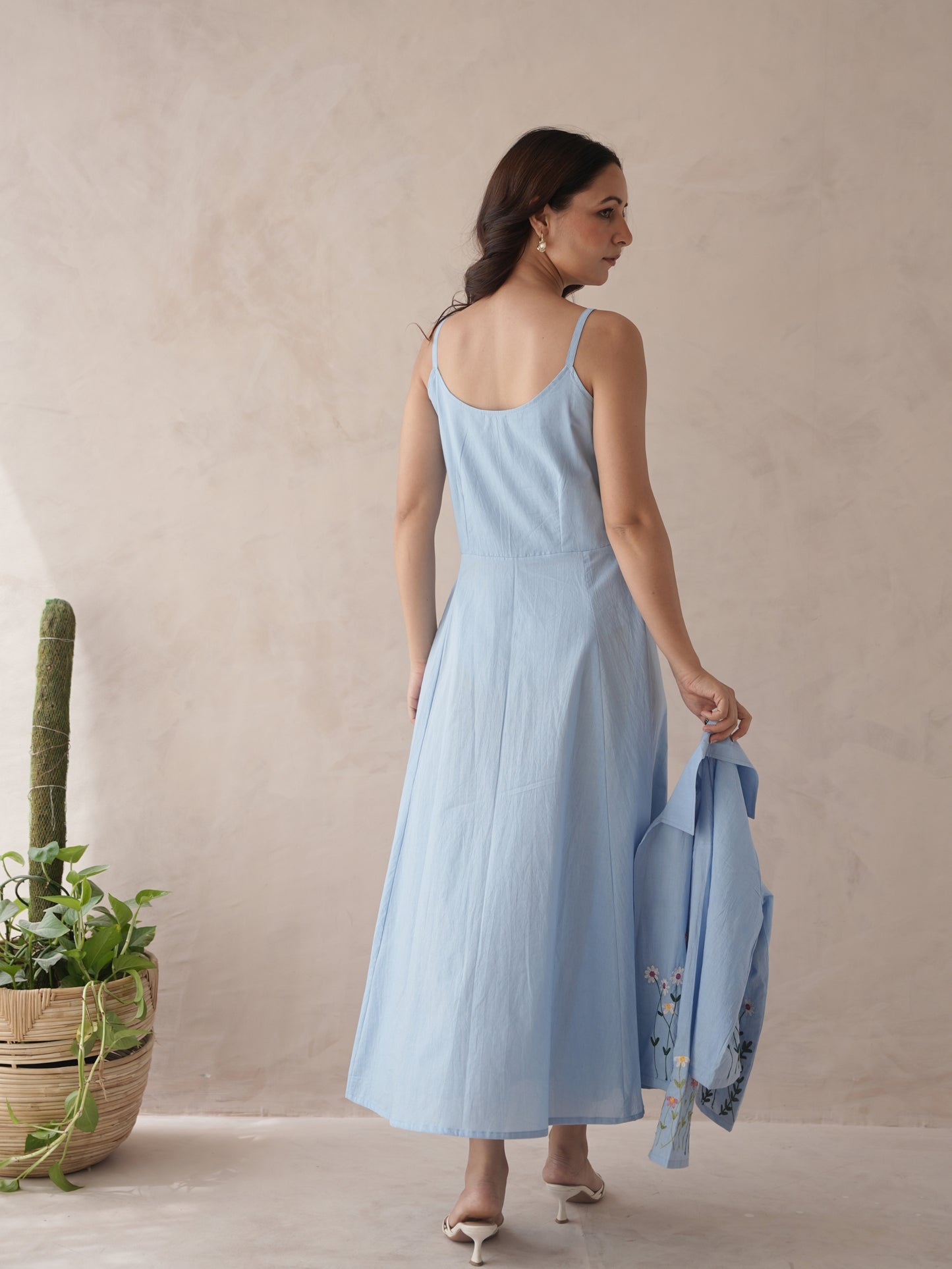 Liliah baby blue embroidery cotton cotton jacket dress