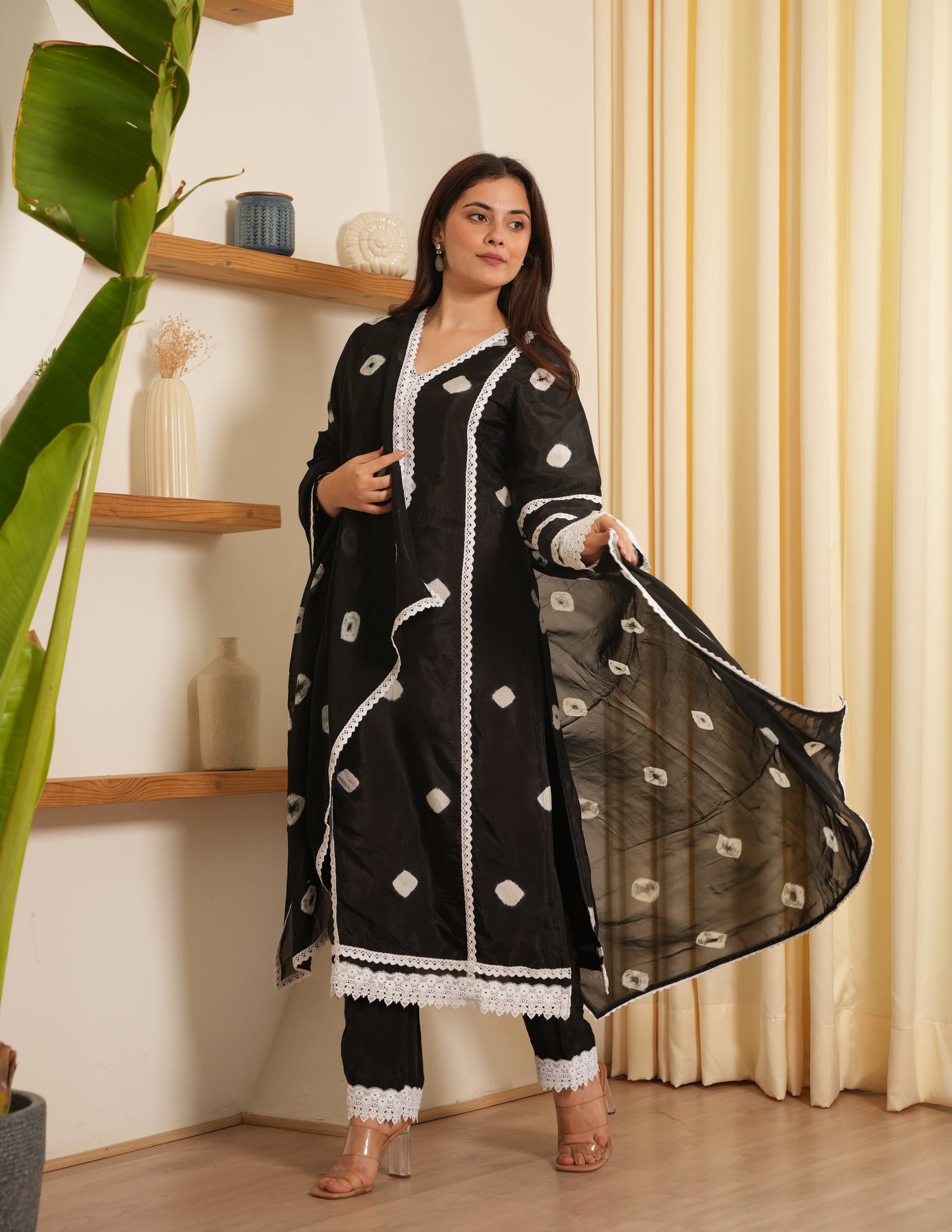 Alora Black Bandhani  Silk Suit Set