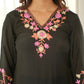Black Floral Embroidered Muslin Kurta Set with Straight Pants