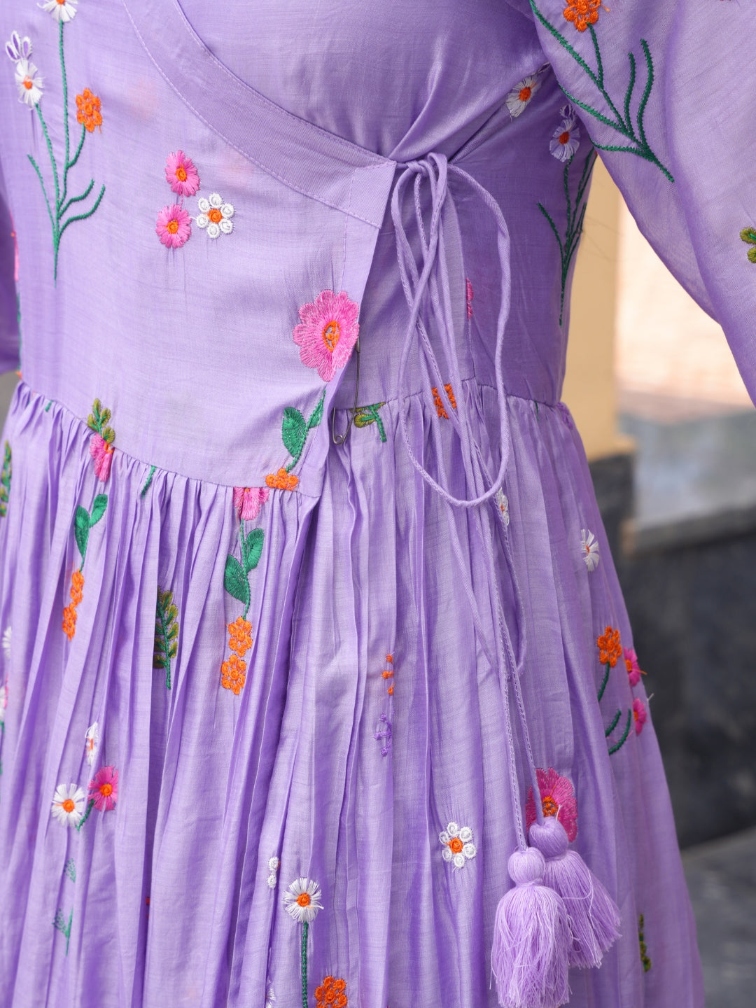Lavender Daisy Chanderi Angrakha Kurta Set