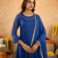 "Royal Blue Doria Hand Embroidered A- Line Kurta  Set"