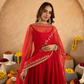 Red Chanderi Anarkali with Aari Work & Sequin Embellished  Dupatta
