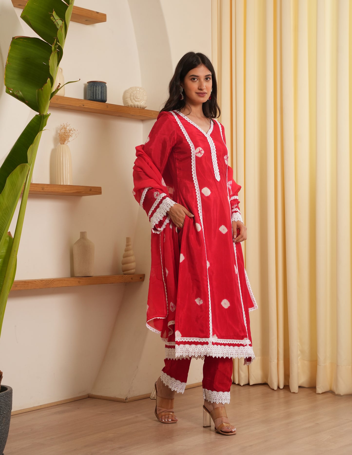 Zuri Red Bandhani Silk  Suit Set