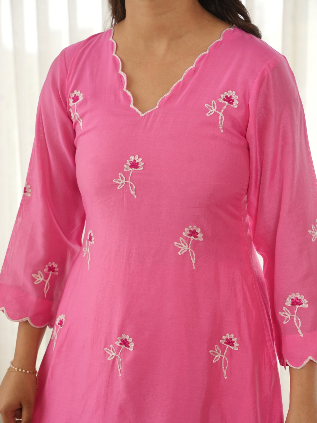 Pink Noor Aari Embroidered Chanderi Suit Set