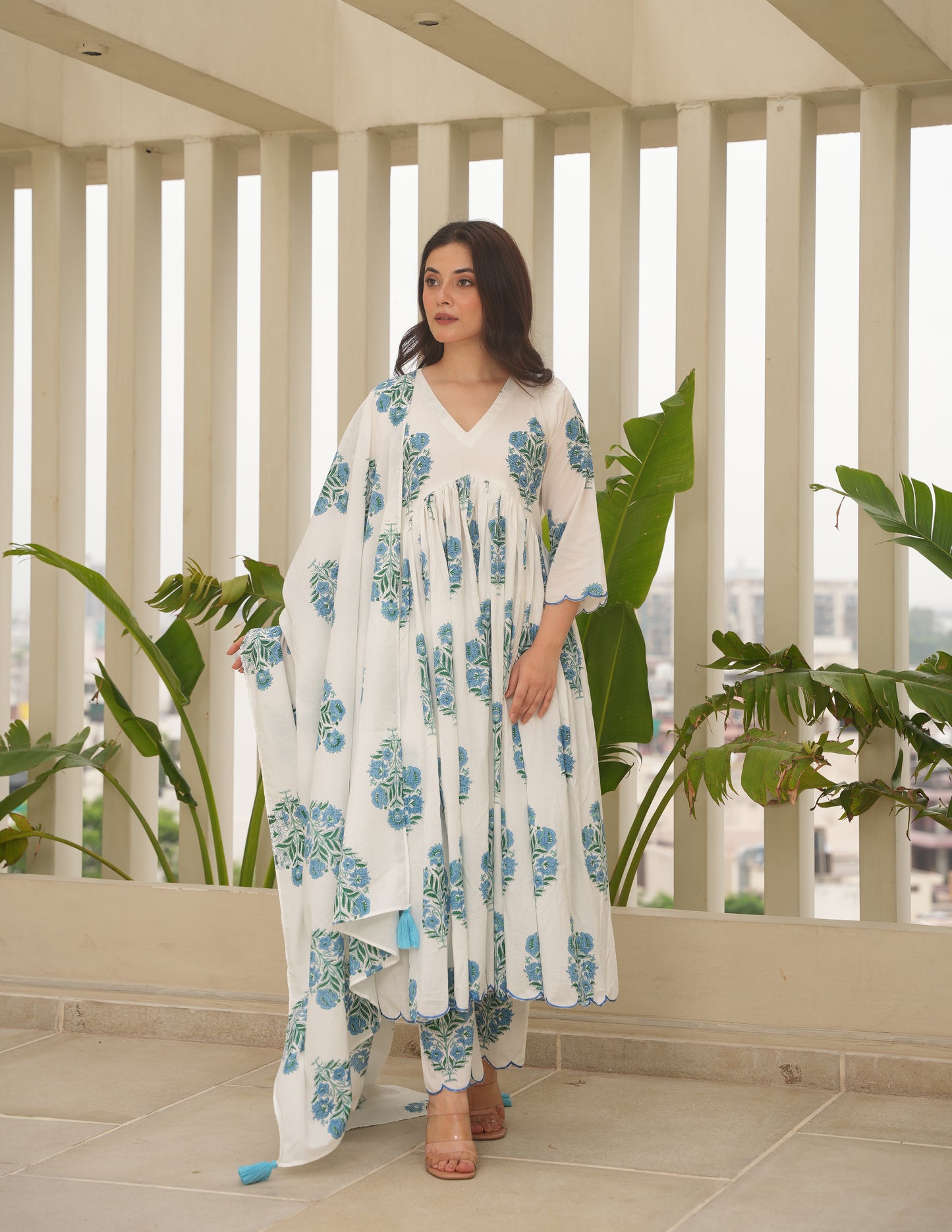 Persia White Block Print Suit Set
