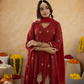 Maroon Floral Aari Embroidered Anarkali Set