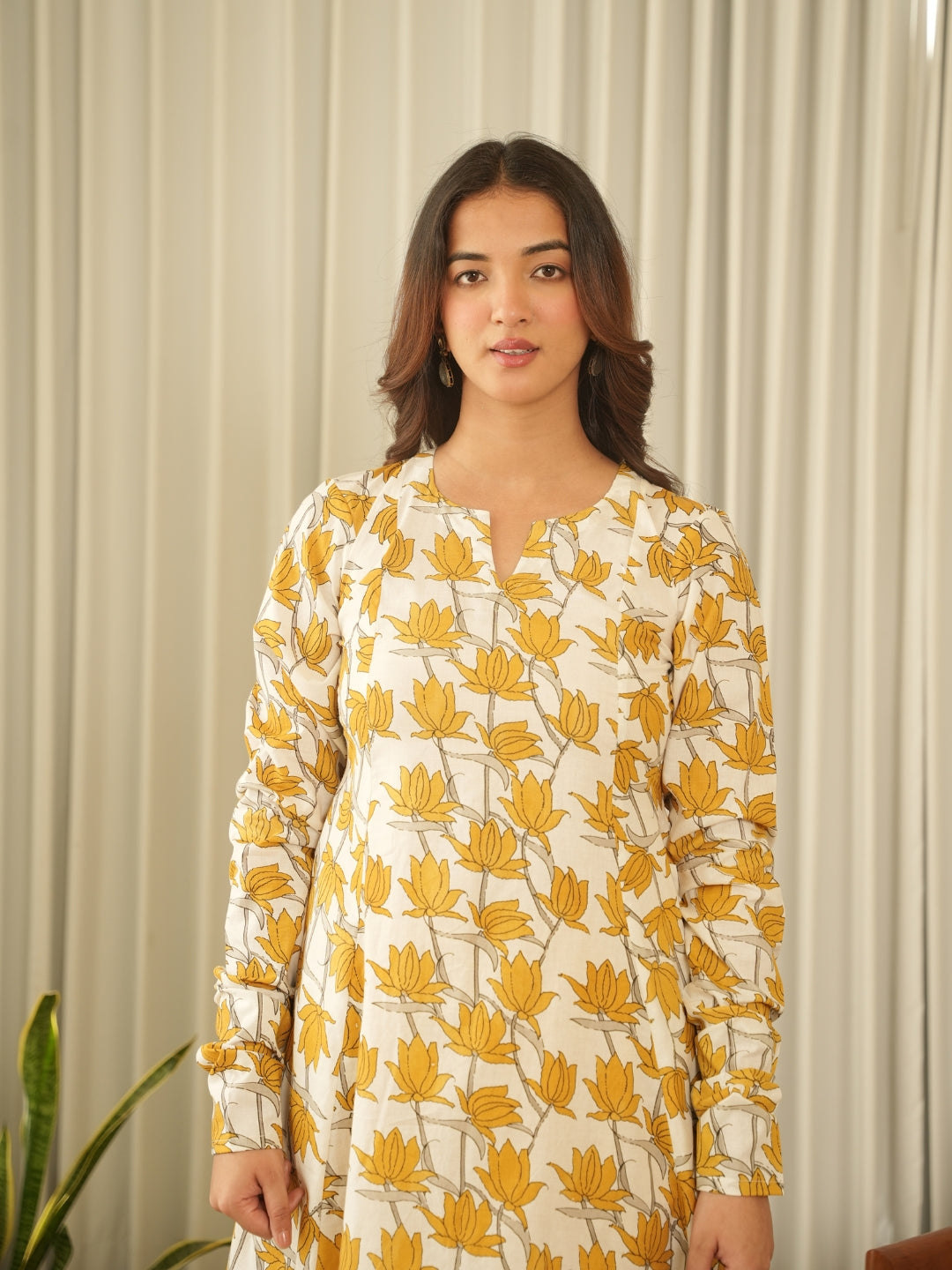 Sunlit Mustard Cotton Print Suit Set