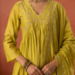 Mustard Yellow Chanderi Zari Embroidered Gathered  Kurta Set