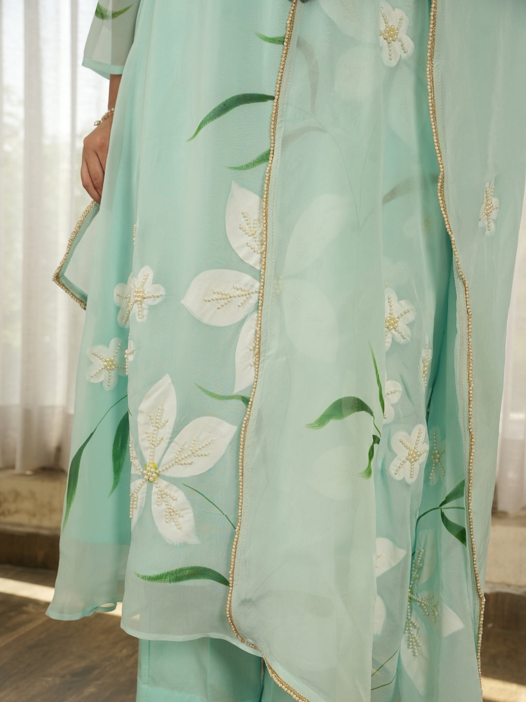 Pastel Mint Hand Paint Soft Organza Suit Set