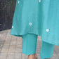 Teal Aqua Daisy Chanderi A-Line Kurta Set