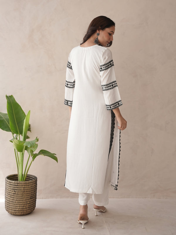 Sakura white embroidery maslin kurta set