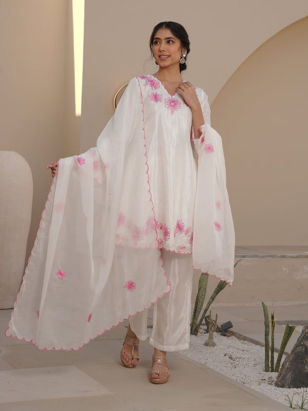 MIST WHITE SILK EMBROIDERED SUIT SET