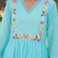 Aqua Blue Floral Handwork Chanderi Kurta Set