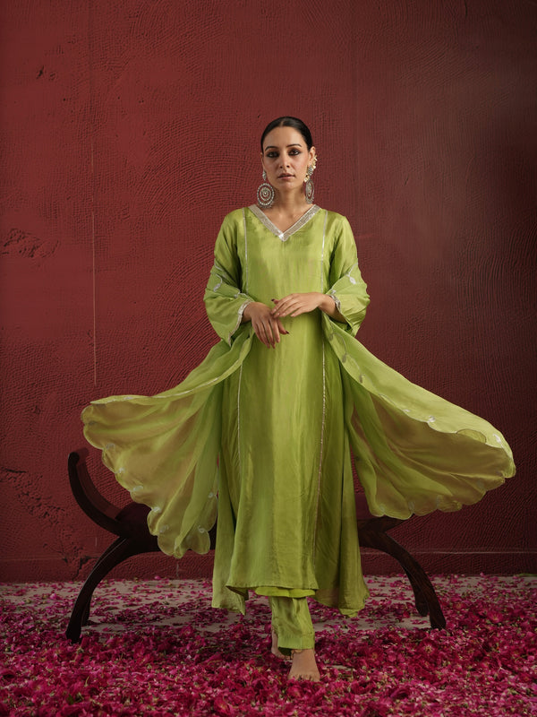 CHAAND GREEN SILK ZARI GOTA SUIT SET